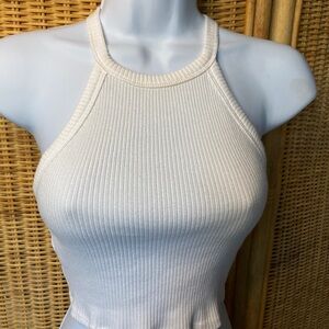 Y2K Hollister White Ribbed Cropped Halter Top